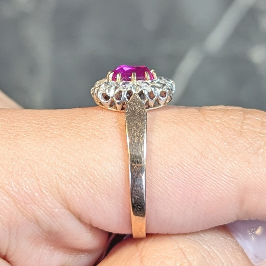 Edwardian 2.00 CTW No Heat Burma Pink Sapphire Diamond Platinum 14 Karat Rose Gold Halo Antique Ring GIA Wilson's Estate Jewelry