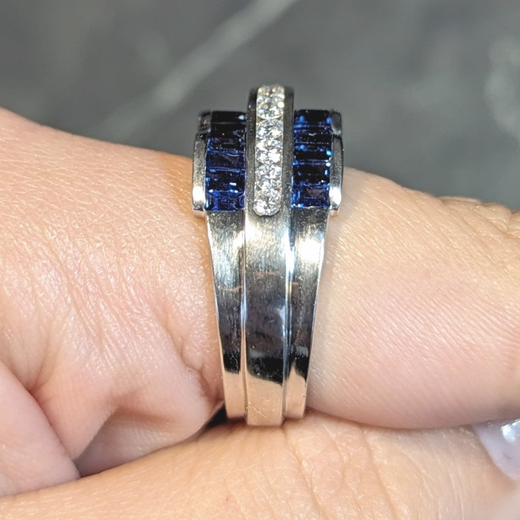 Charles Krypell Vintage 2.76 CTW Sapphire Diamond Platinum Arch Wide Band Ring Wilson's Estate Jewelry