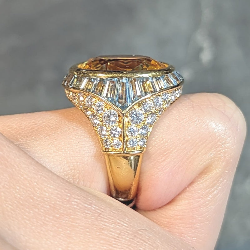 Bulgari Vintage 13.20 CTW Yellow Sapphire Aquamarine Diamond 18 Karat Gold Ballerina Halo Ring