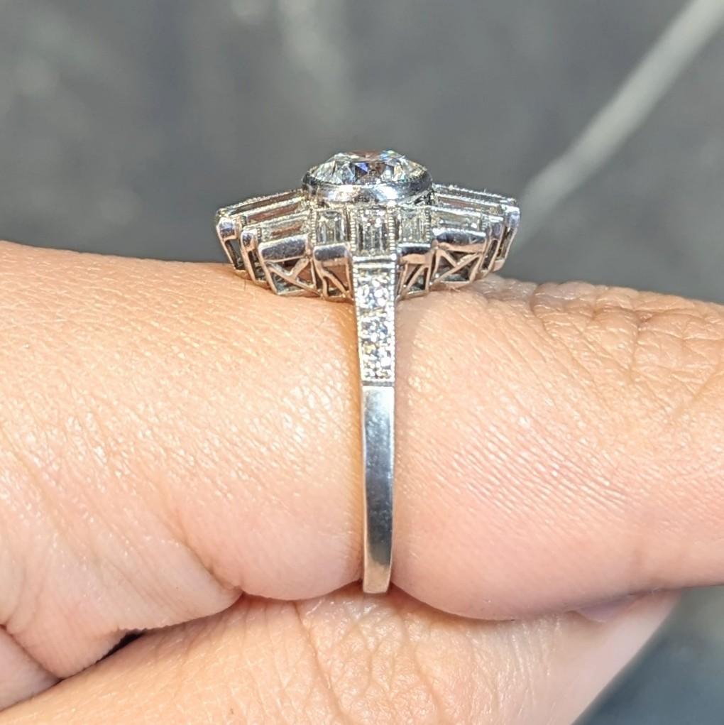 Mid-Century 2.45 CTW Diamond Platinum Streamline Vintage Cluster Ring