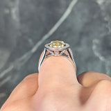 Contemporary 2.72 CTW Yellow Diamond Platinum 18 Karat Gold Halo Engagement Ring GIA Wilson's Estate Jewelry