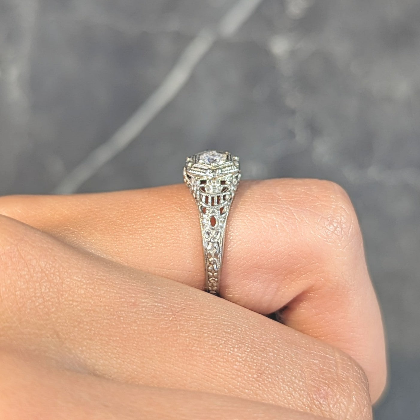 Art Deco Old European Cut Diamond 18 Karat White Gold Antique Engagement Ring Wilson's Estate Jewelry