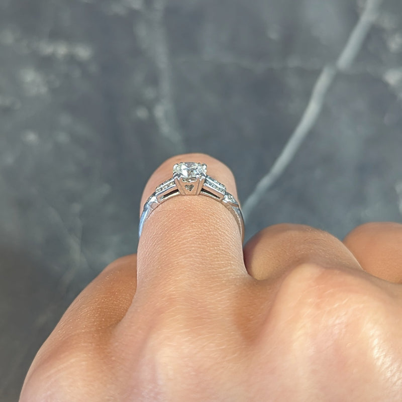 Mid-Century 0.80 CTW Old European Diamond Platinum Heart Vintage Engagement Ring