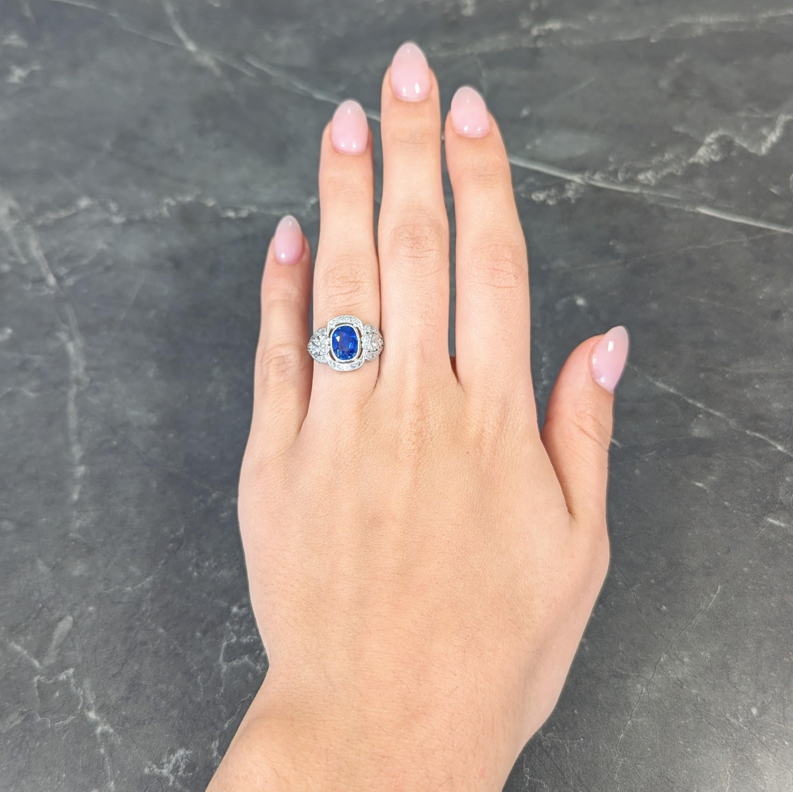 Edwardian 2.56 CTW No Heat Burma Sapphire Diamond Platinum Antique Ring AGL