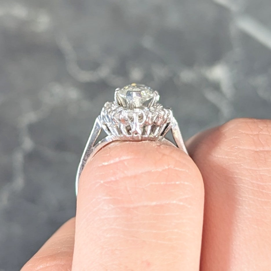 Mid-Century 2.42 CTW Marquise Cut Diamond Platinum Halo Vintage Engagement Ring Wilson's Estate Jewelry