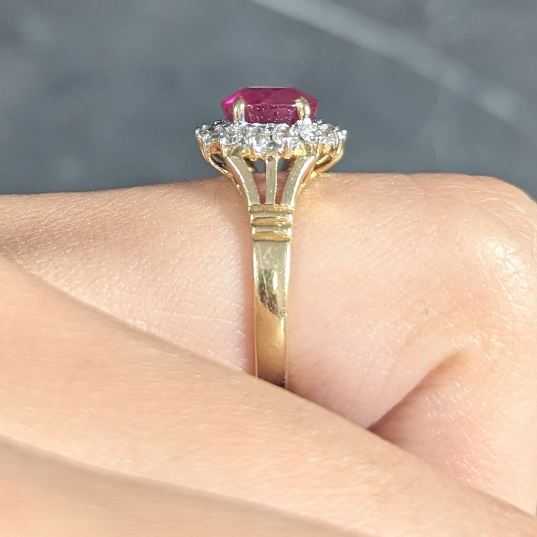 Mid-Century 2.00 CTW Burma Ruby Diamond 18 Karat Yellow Gold Vintage Halo Ring GIA Wilson's Estate Jewelry