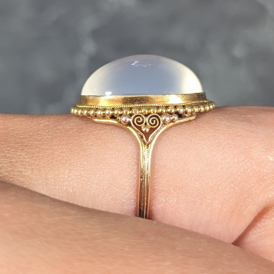 Victorian Moonstone Cabochon 18 Karat Yellow Gold Antique Heart Ring Wilson's Estate Jewelry