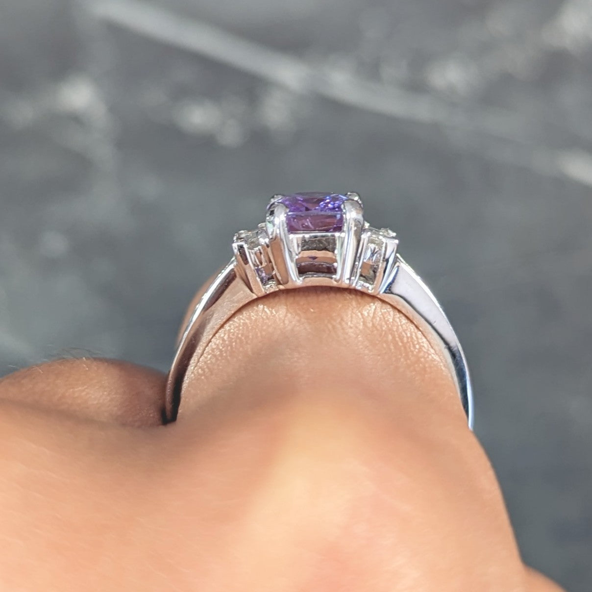 Contemporary 3.12 CTW Purple Sapphire Diamond 18 Karat White Gold Gemstone Ring GIA Wilson's Estate Jewelry