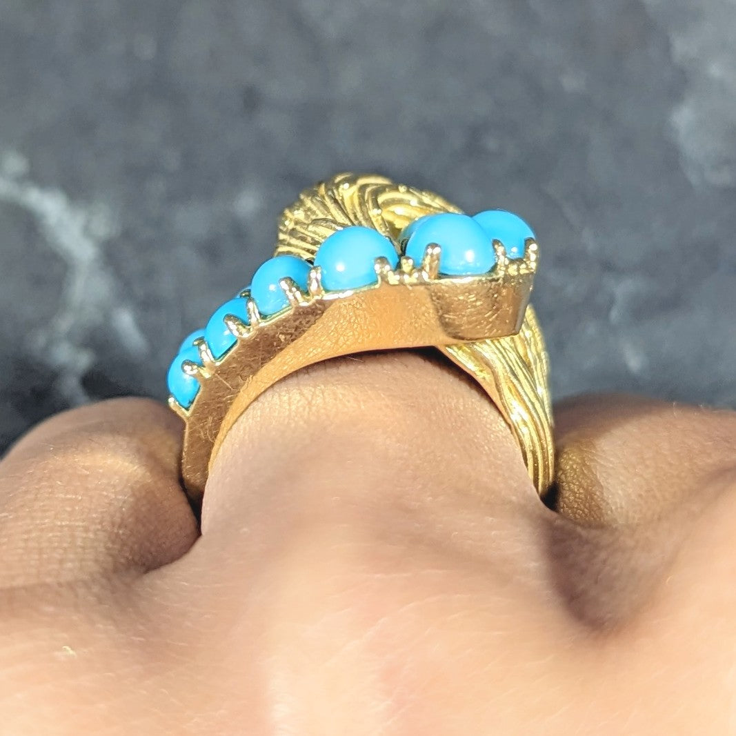 Van Cleef & Arpels 1960's Turquoise 18 Karat Yellow Gold Textured Loop Vintage Ring Wilson's Estate Jewelry