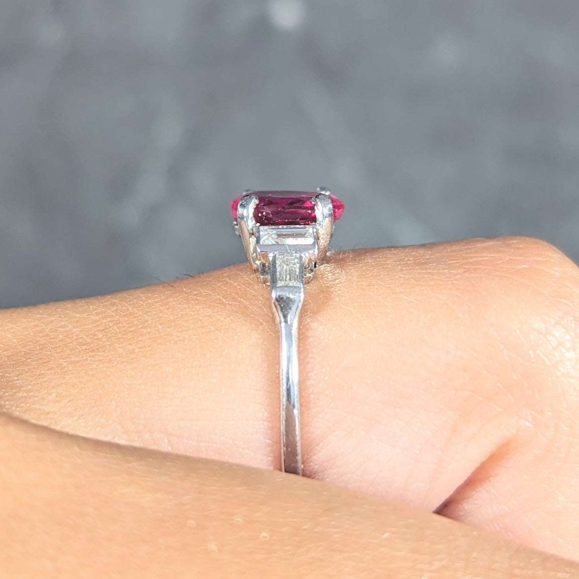 Mid-Century 2.08 CTW No Heat Burma Ruby Diamond Platinum Vintage Ring GCS Wilson's Estate Jewelry