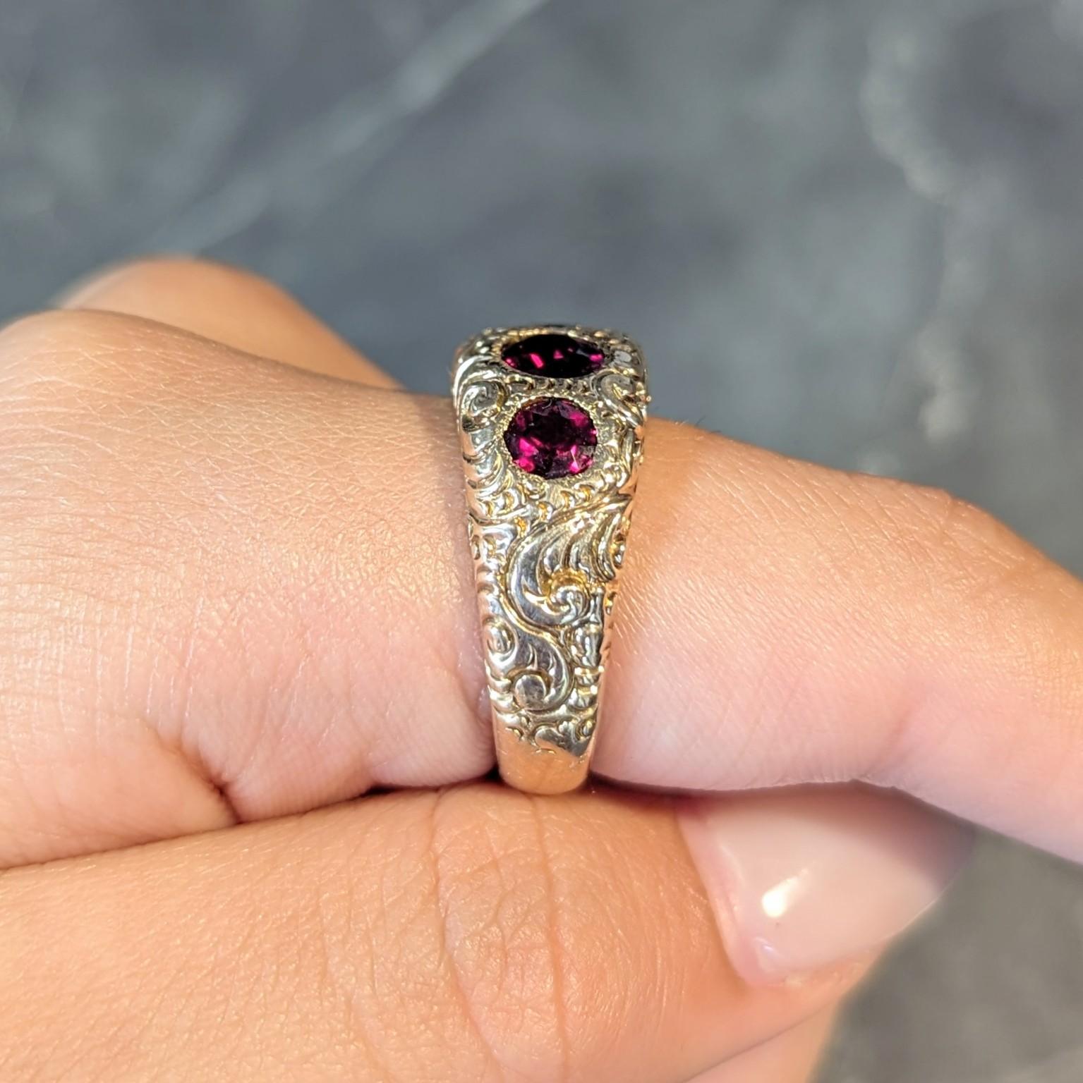 Victorian 3.44 CTW Garnet 14 Karat Yellow Gold Antique Five Stone Band Ring