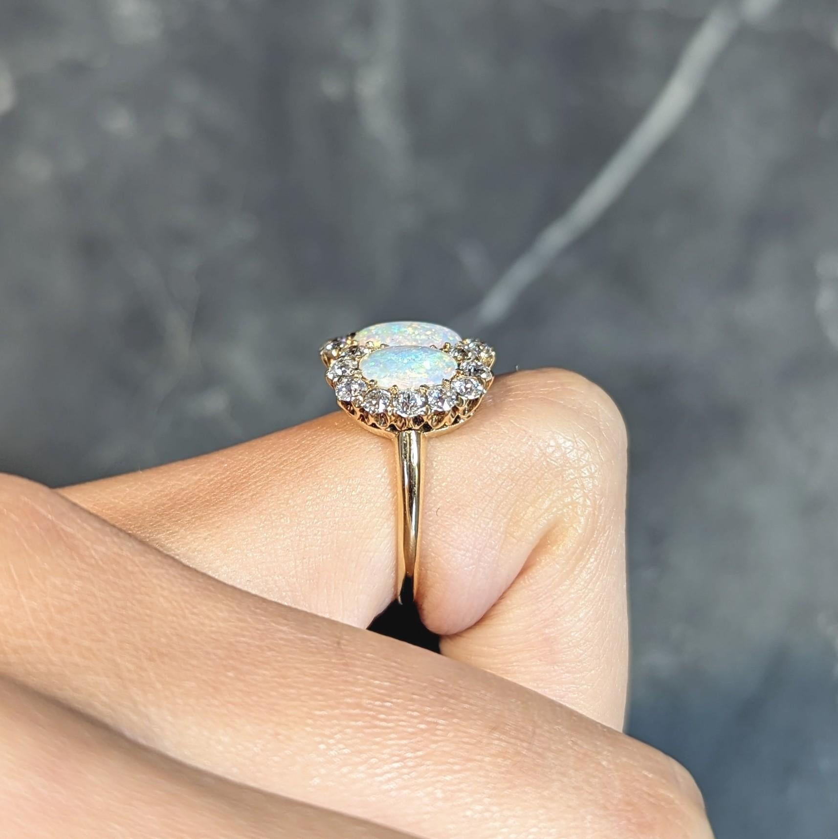 Late Victorian Opal 1.76 CTW Diamond 18 Karat Yellow Gold Antique Halo Ring