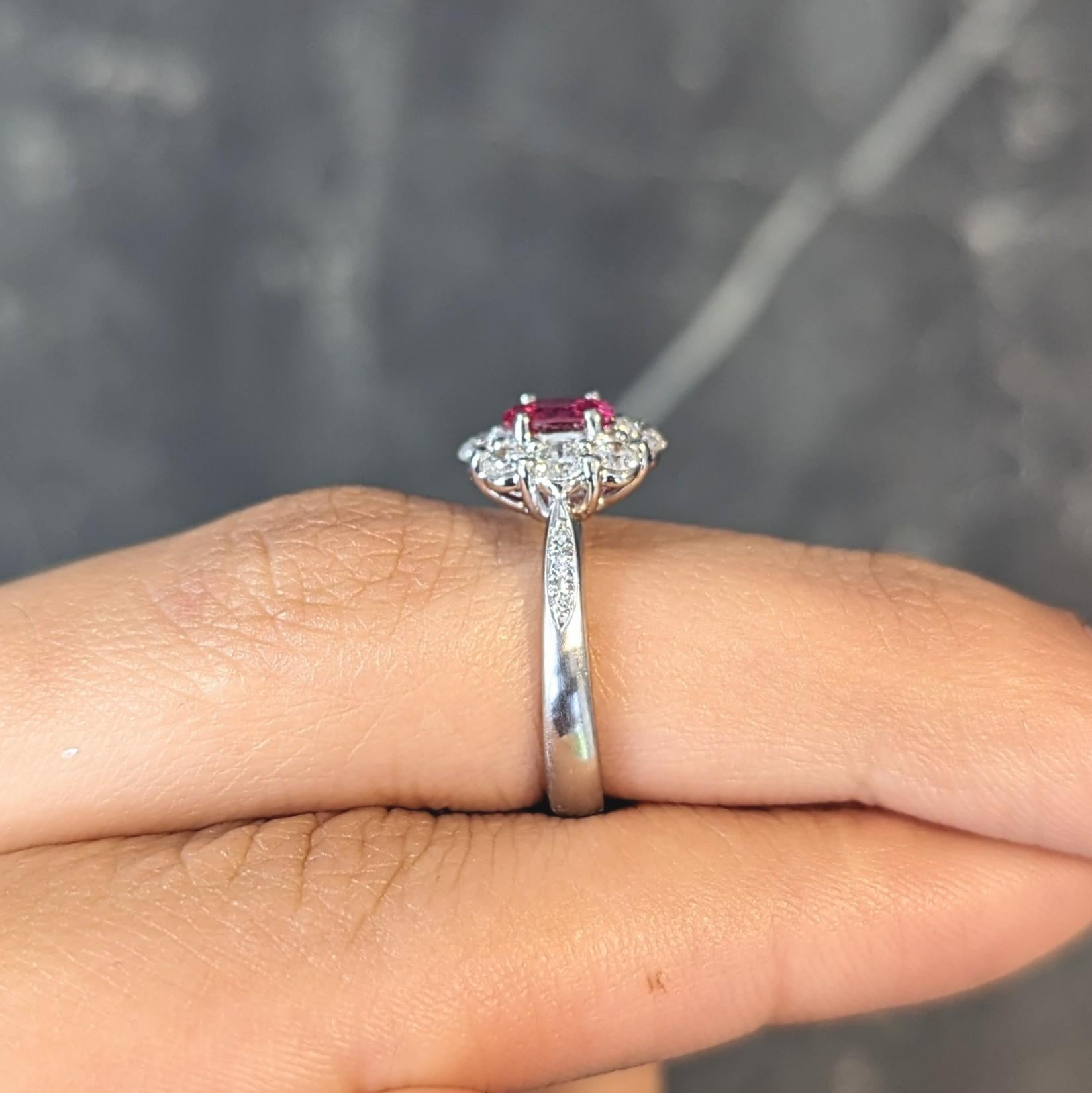 Contemporary 1.24 CTW Ruby Diamond Platinum Cluster Halo Ring