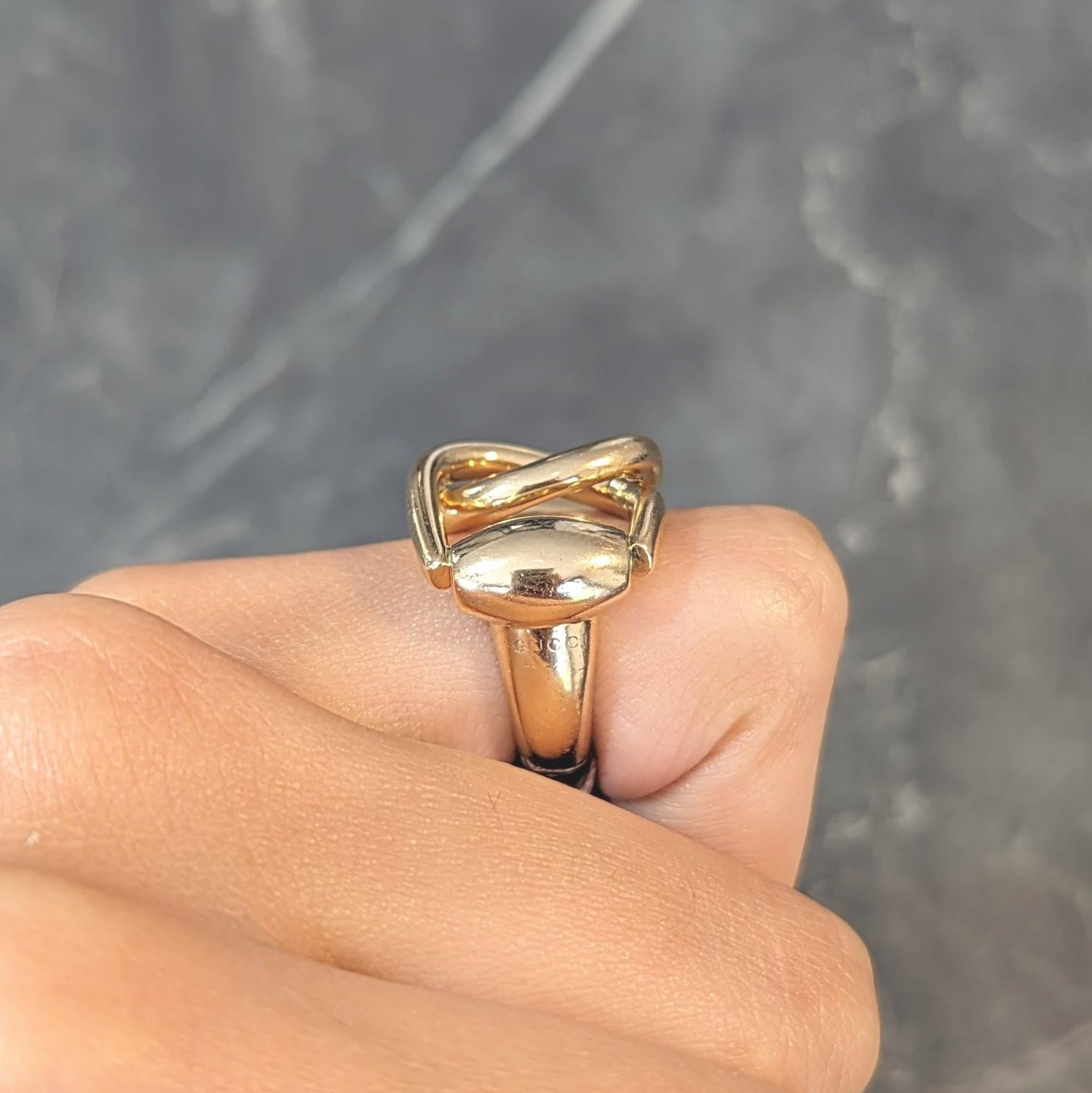 Gucci 2000's 18 Karat Yellow Gold Vintage Horsebit Interlocking Ring