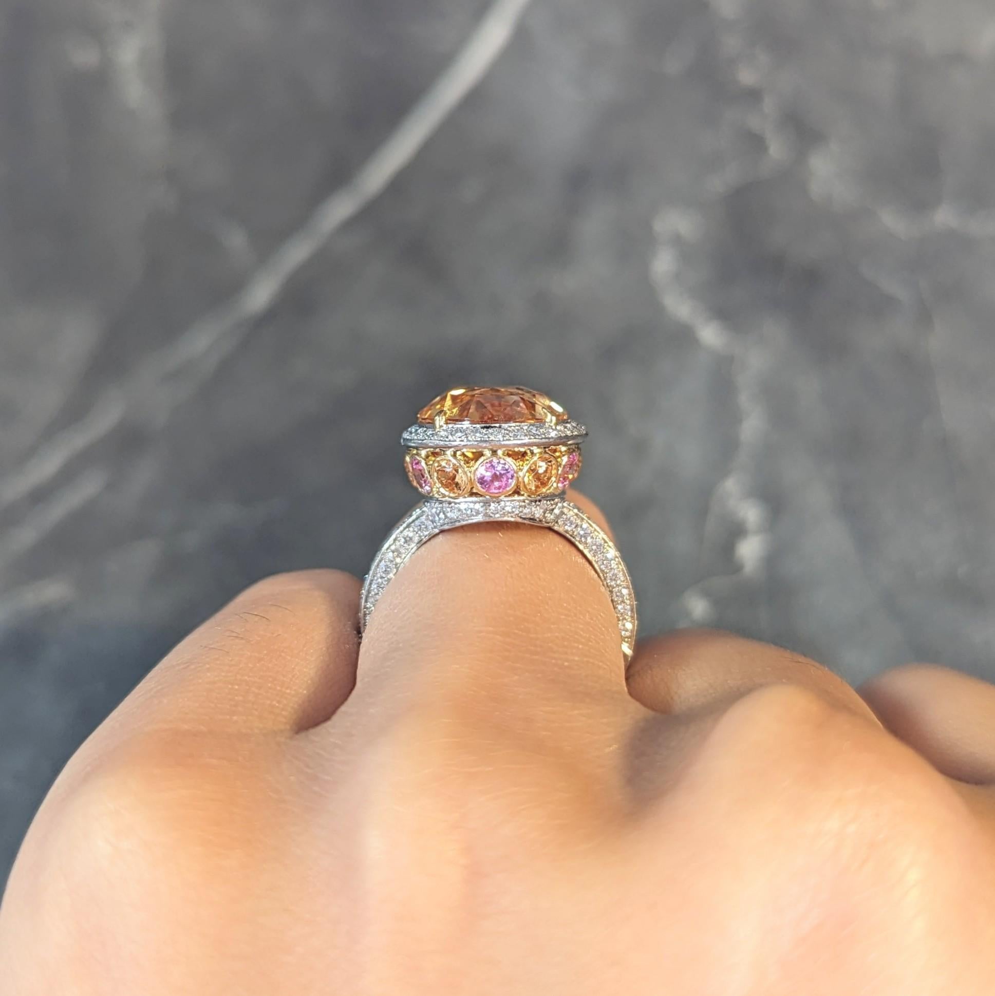 Tiffany & Co. 14.02 CTW No Heat Ceylon Golden & Pink Sapphire Diamond Halo Ring