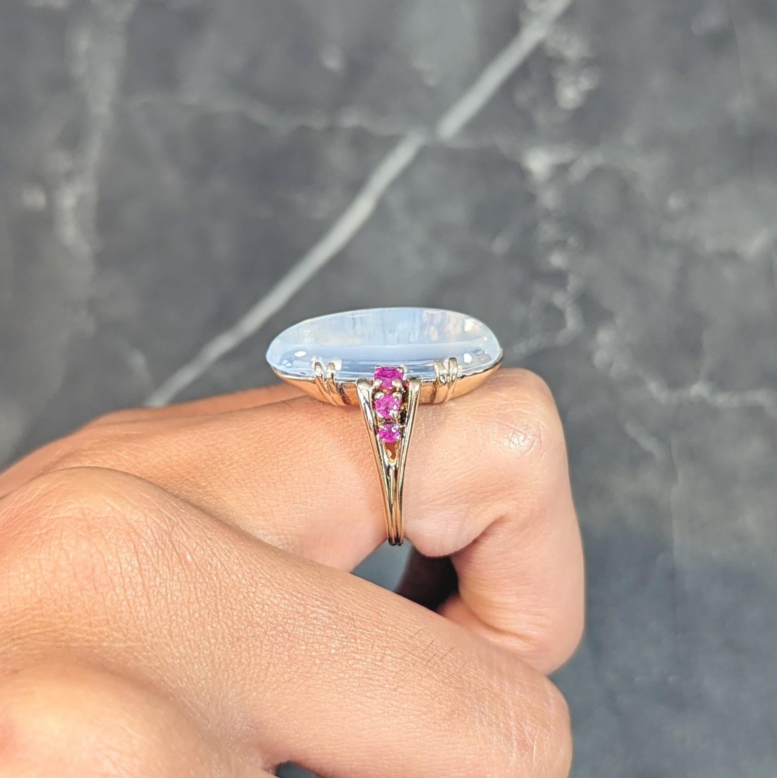 Felger Retro Moonstone Ruby 14 Karat Yellow Gold Vintage Dinner Ring