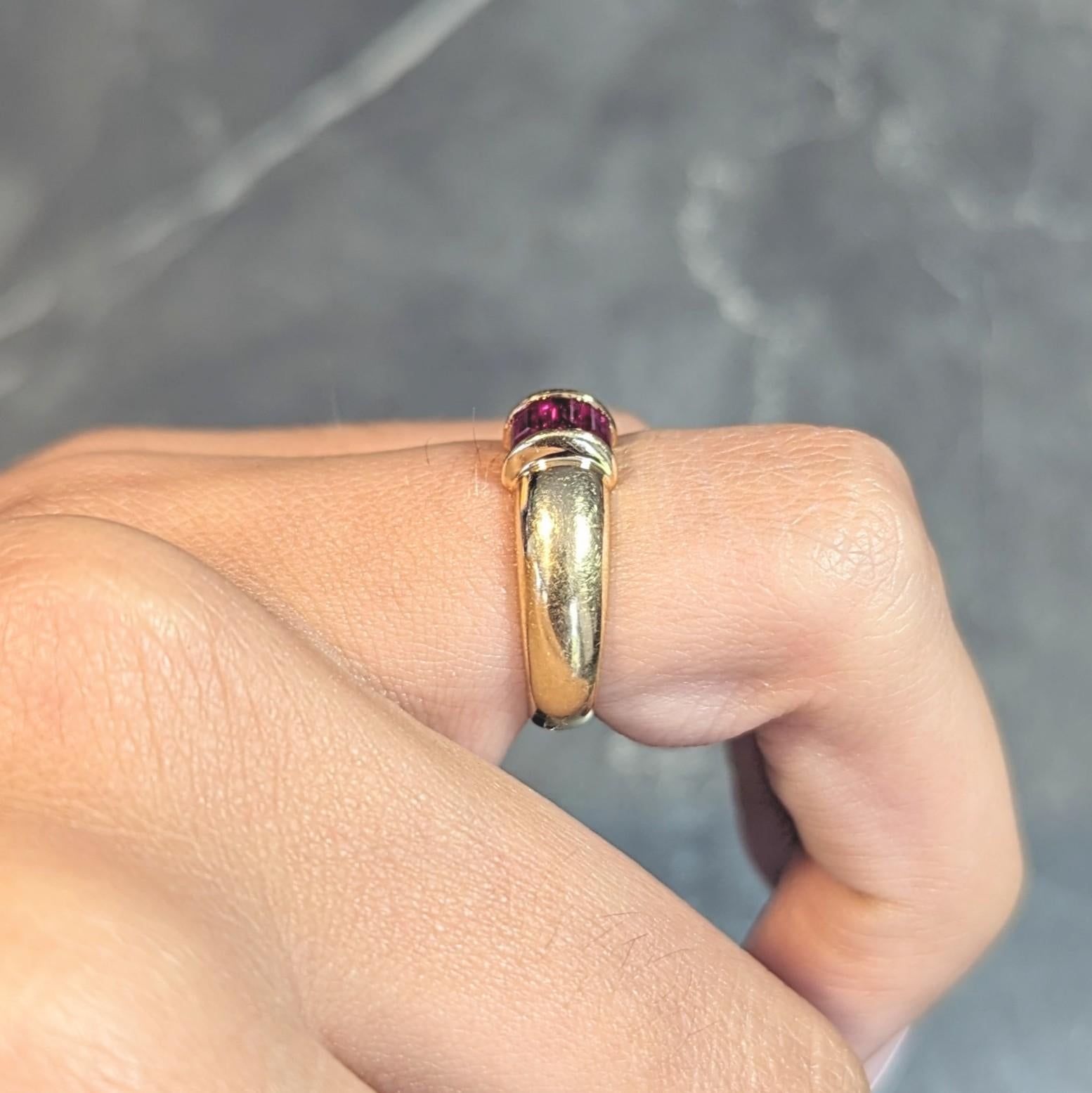 Tiffany & Co. 1990s Red Ruby 18 Karat Yellow Gold Vintage Stacking Band Ring