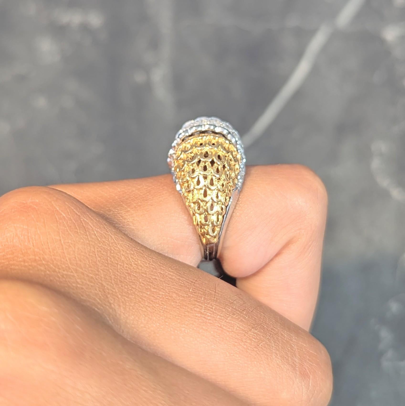 Mid-Century 0.66 CTW Diamond 18 Karat Two-Tone Gold Vintage Domed Cocktail Ring