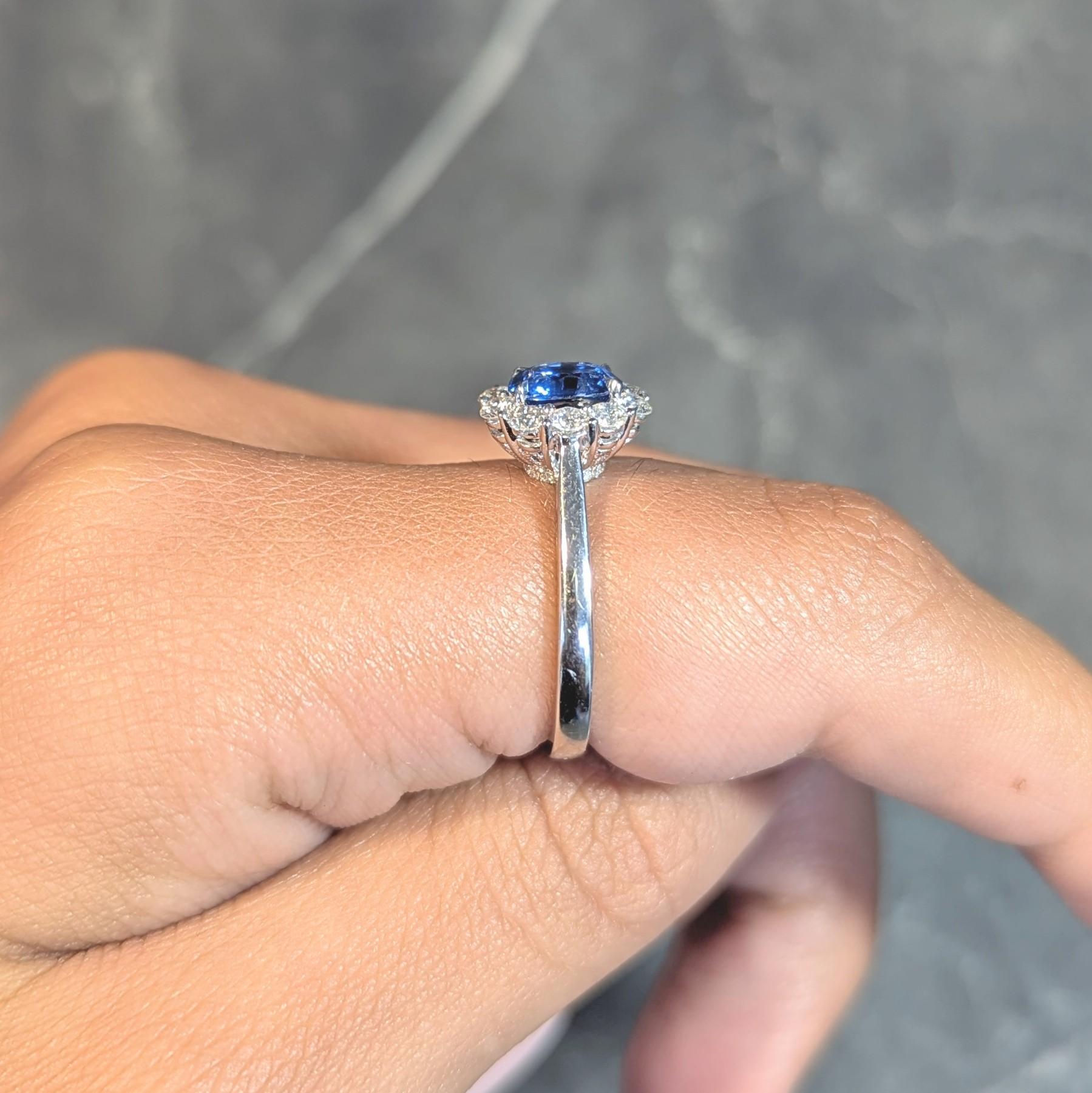 Contemporary 1.63 CTW Sapphire Diamond 18 Karat White Gold Halo Ring