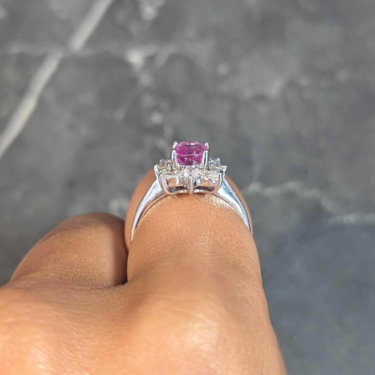 Contemporary 2.35 CTW No Heat Pink Sapphire Diamond Platinum Halo Ring GIA