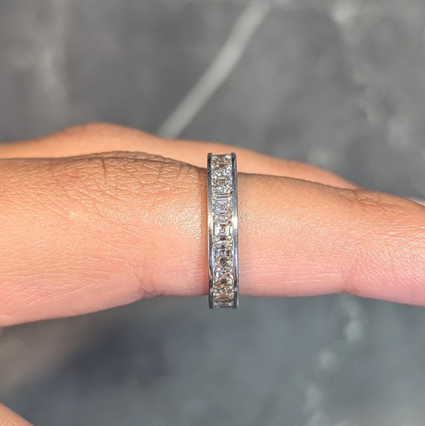 Mid-Century 3.00 CTW Emerald Cut Diamond Platinum Vintage Eternity Band Ring