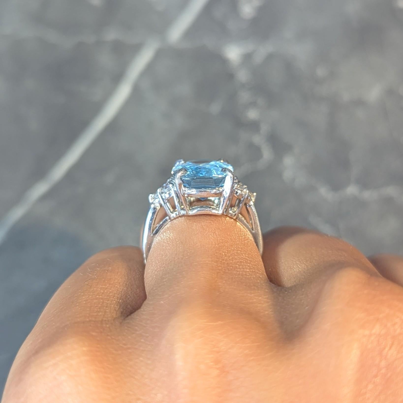 Contemporary 4.72 CTW Aquamarine Diamond Platinum Cluster Cocktail Ring