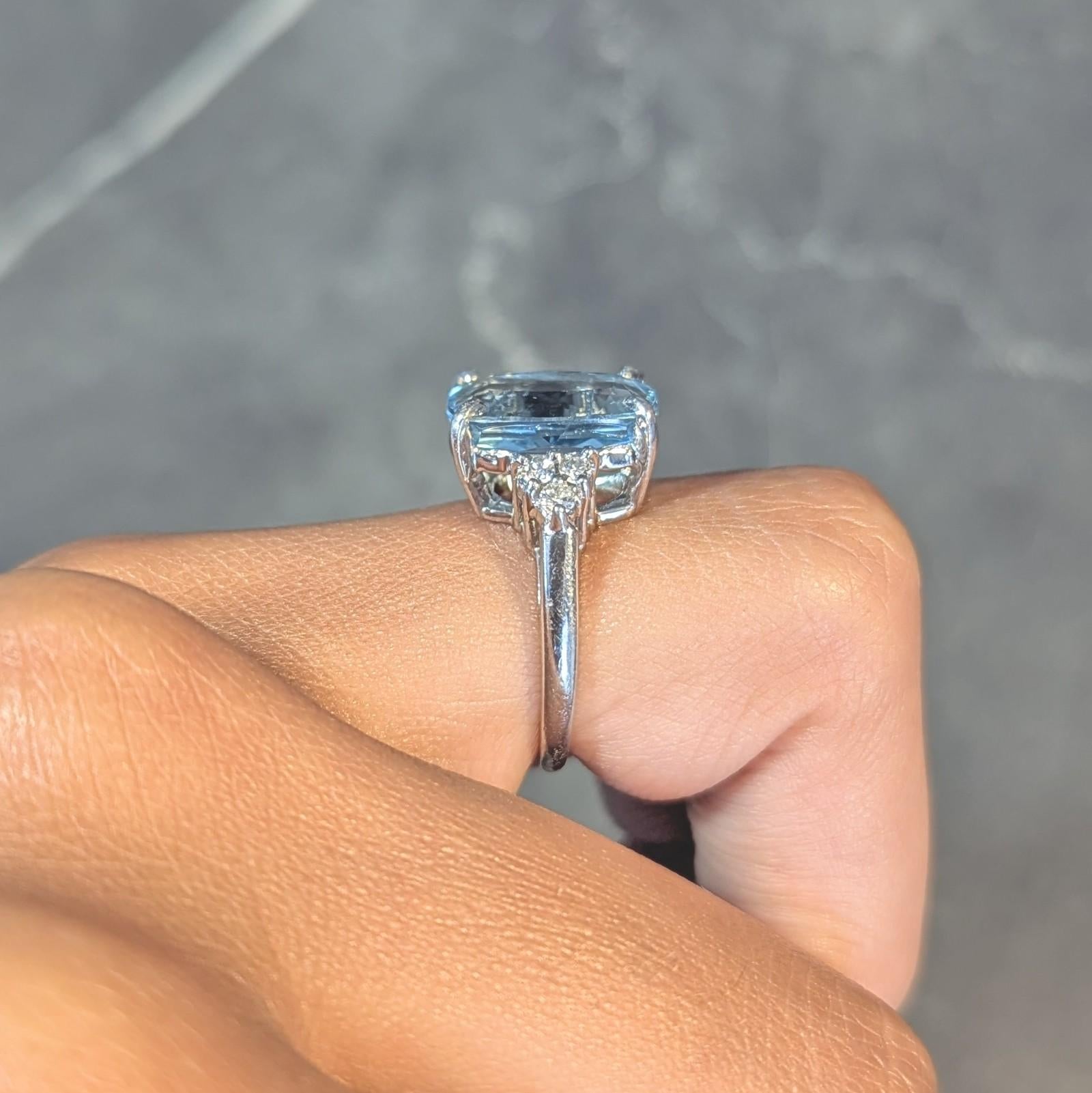 Contemporary 4.72 CTW Aquamarine Diamond Platinum Cluster Cocktail Ring