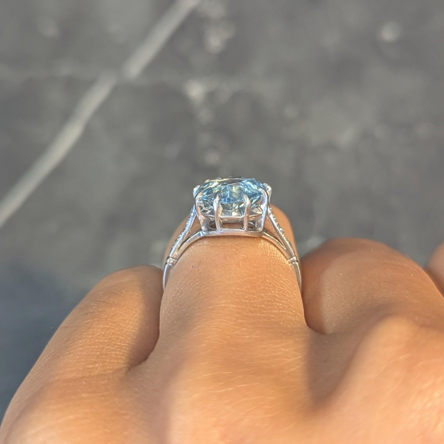 Mid-Century 2.78 CTW Aquamarine Diamond Platinum Vintage Heart Ring