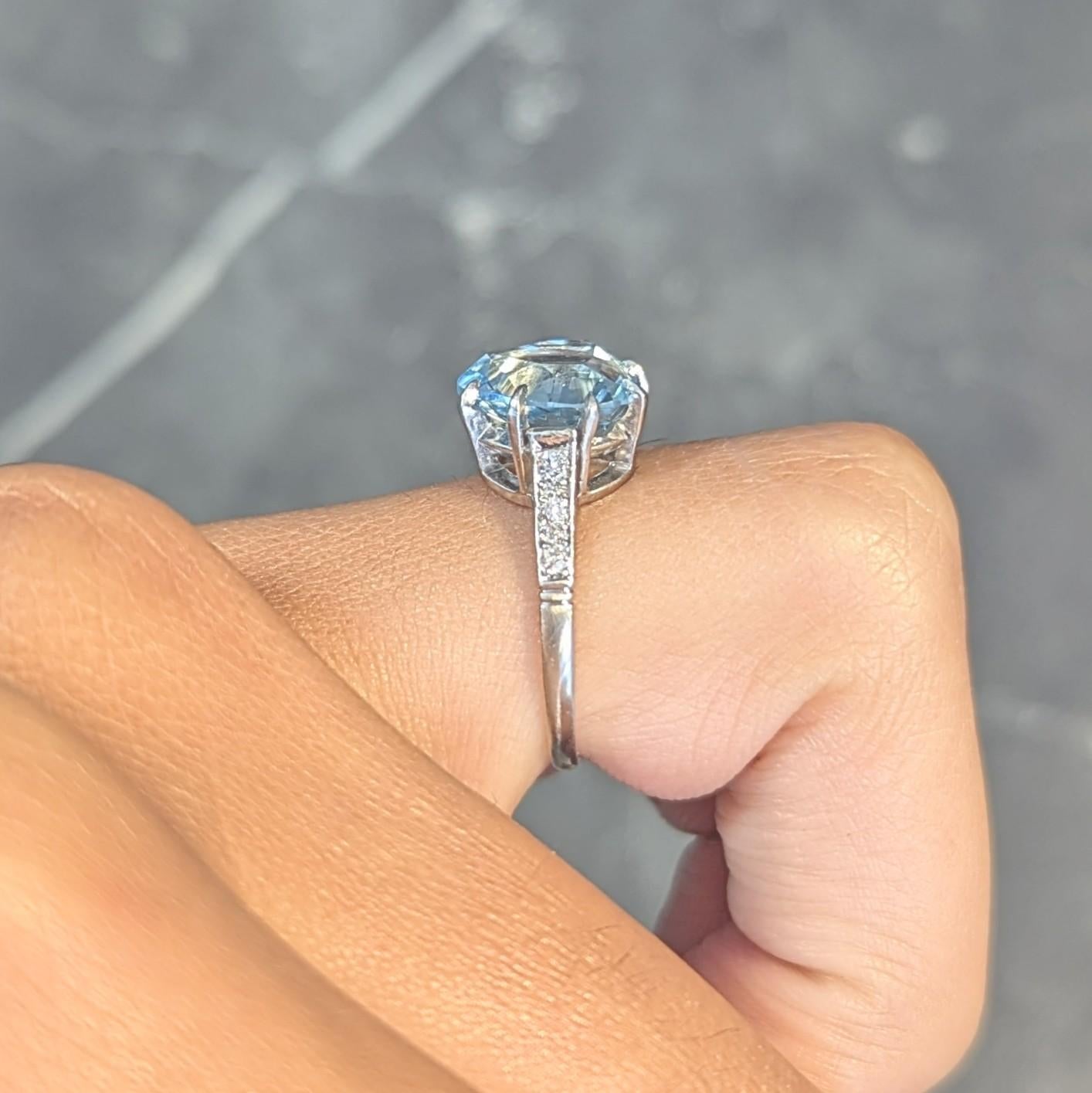 Mid-Century 2.78 CTW Aquamarine Diamond Platinum Vintage Heart Ring