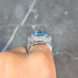 Contemporary 19.42 CTW Aquamarine Diamond Platinum Halo Cocktail Ring