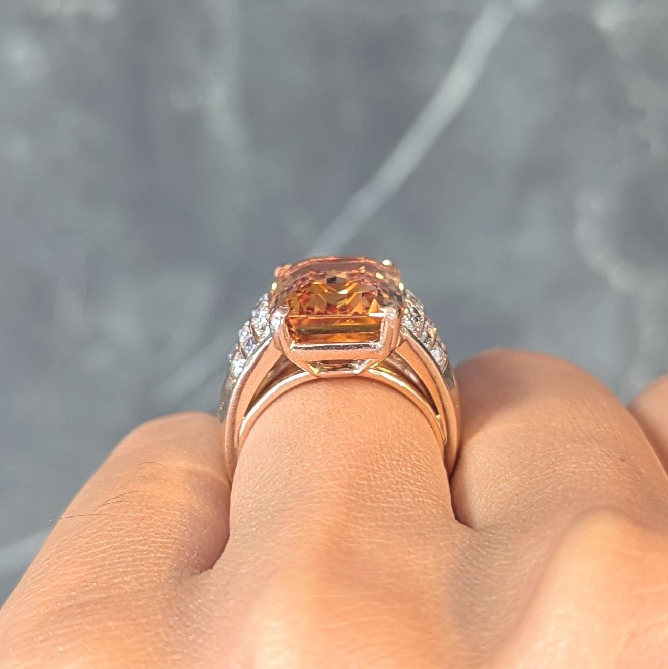 1980's 12.25 CTW Imperial Topaz Diamond 14 Karat Gold Vintage Cocktail Ring