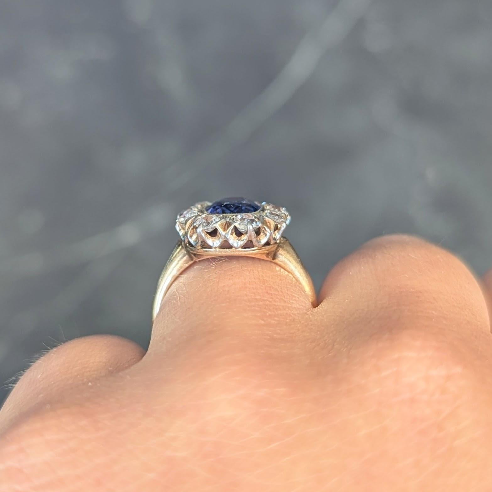 Edwardian 2.83 CTW No Heat Burma Sapphire Diamond Plat 18K Antique Halo Ring GIA