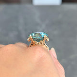 Retro 24.05 CTW Blue Zircon 14 Karat Rose Gold Vintage Cocktail Ring