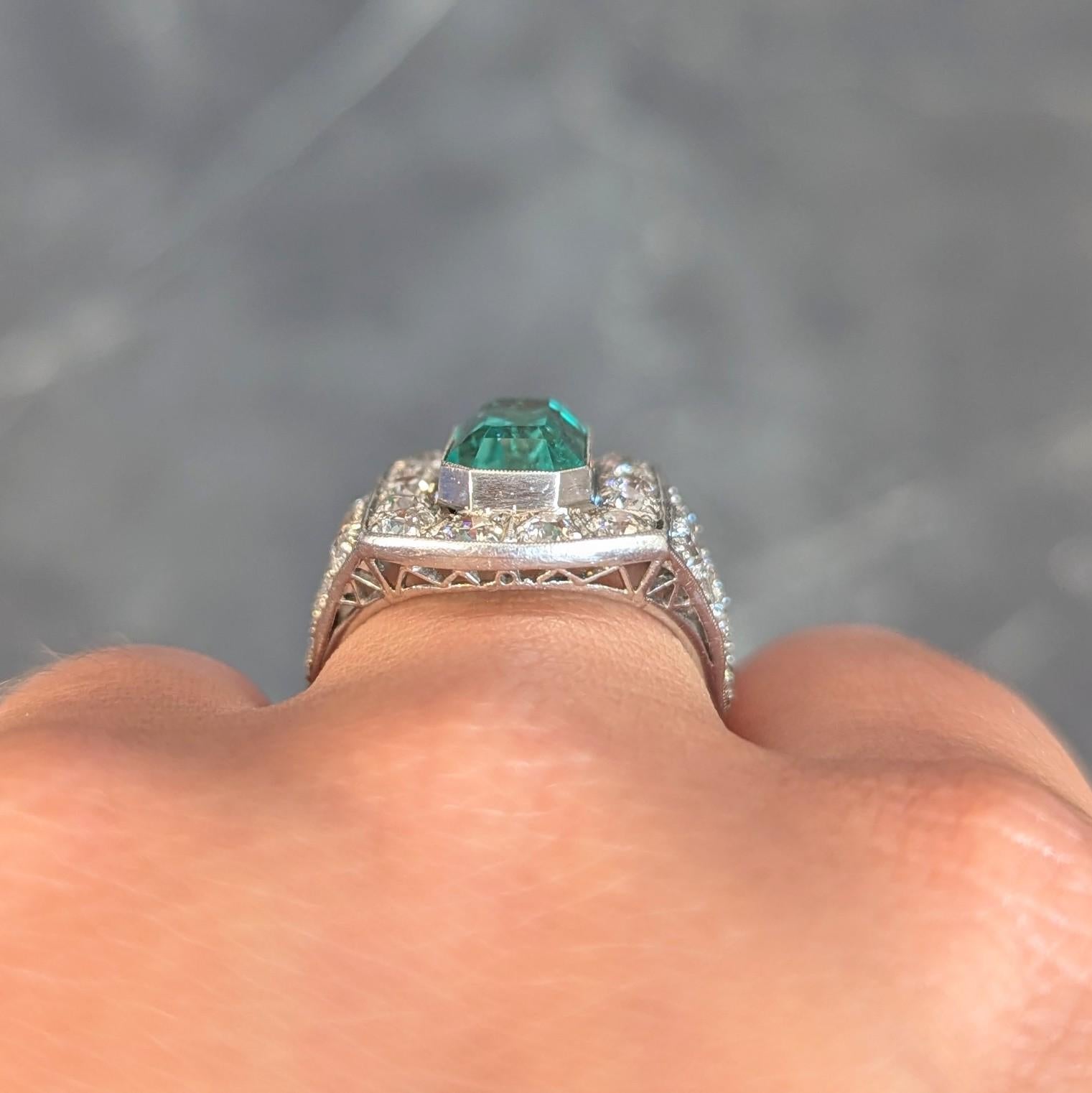 Art Deco 5.86 CTW Colombian Emerald Diamond Platinum Vintage Halo Ring GIA