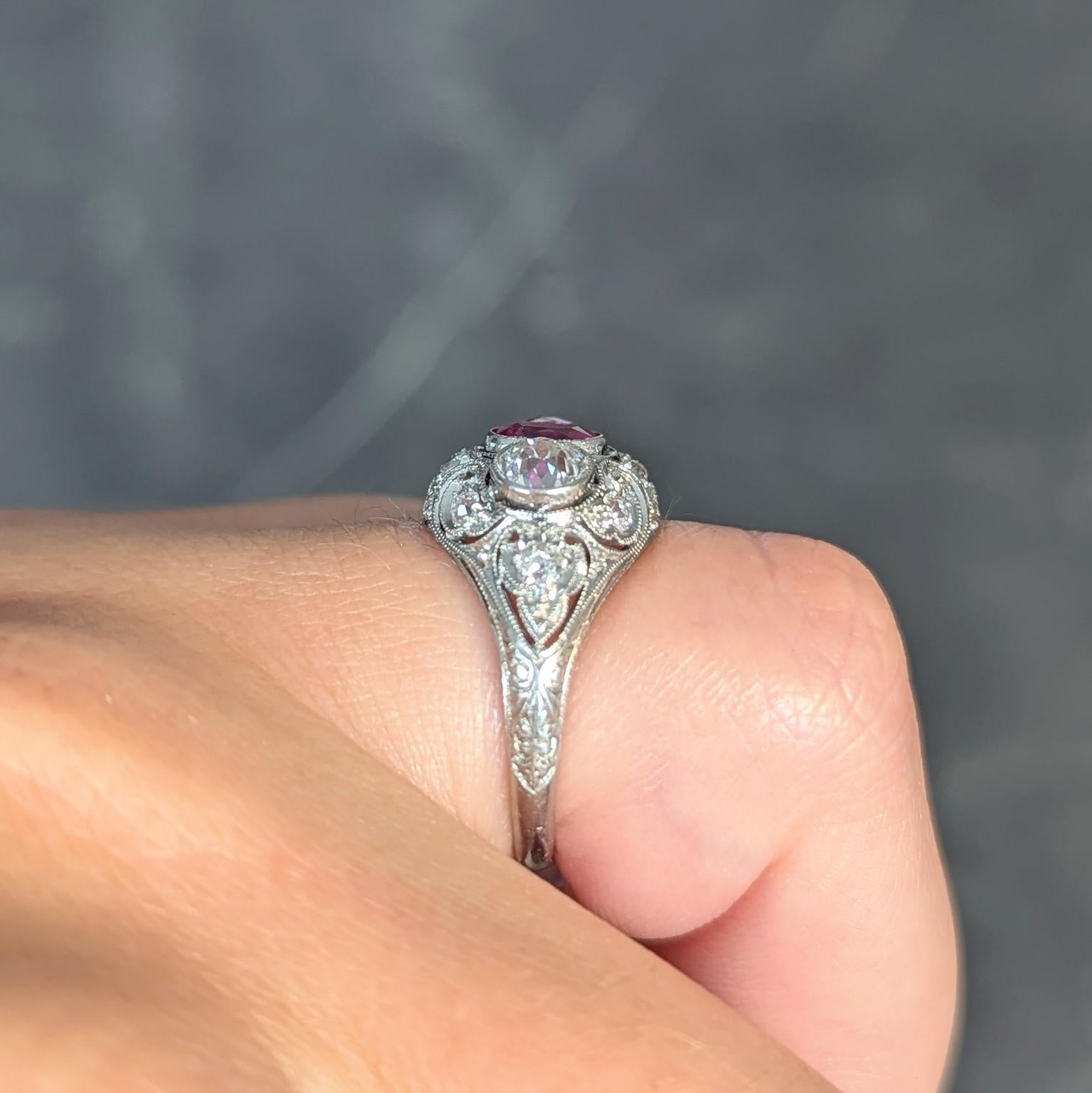 Art Deco 1.75 CTW No Heat Burma Ruby Diamond Platinum Vintage Bombé Ring GIA