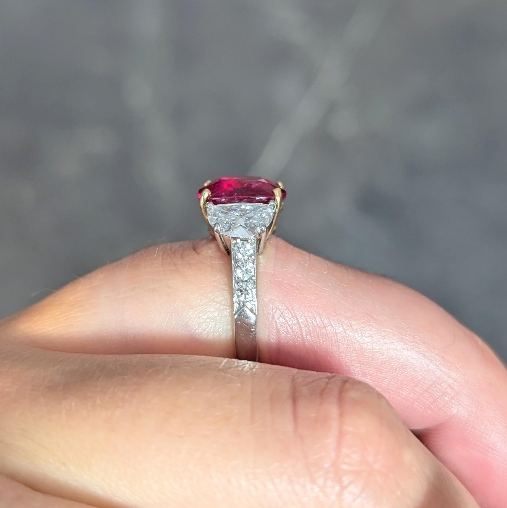 1980's 4.51 CTW No Heat Mozambique Ruby Diamond Platinum 18K Gold Ring AGL