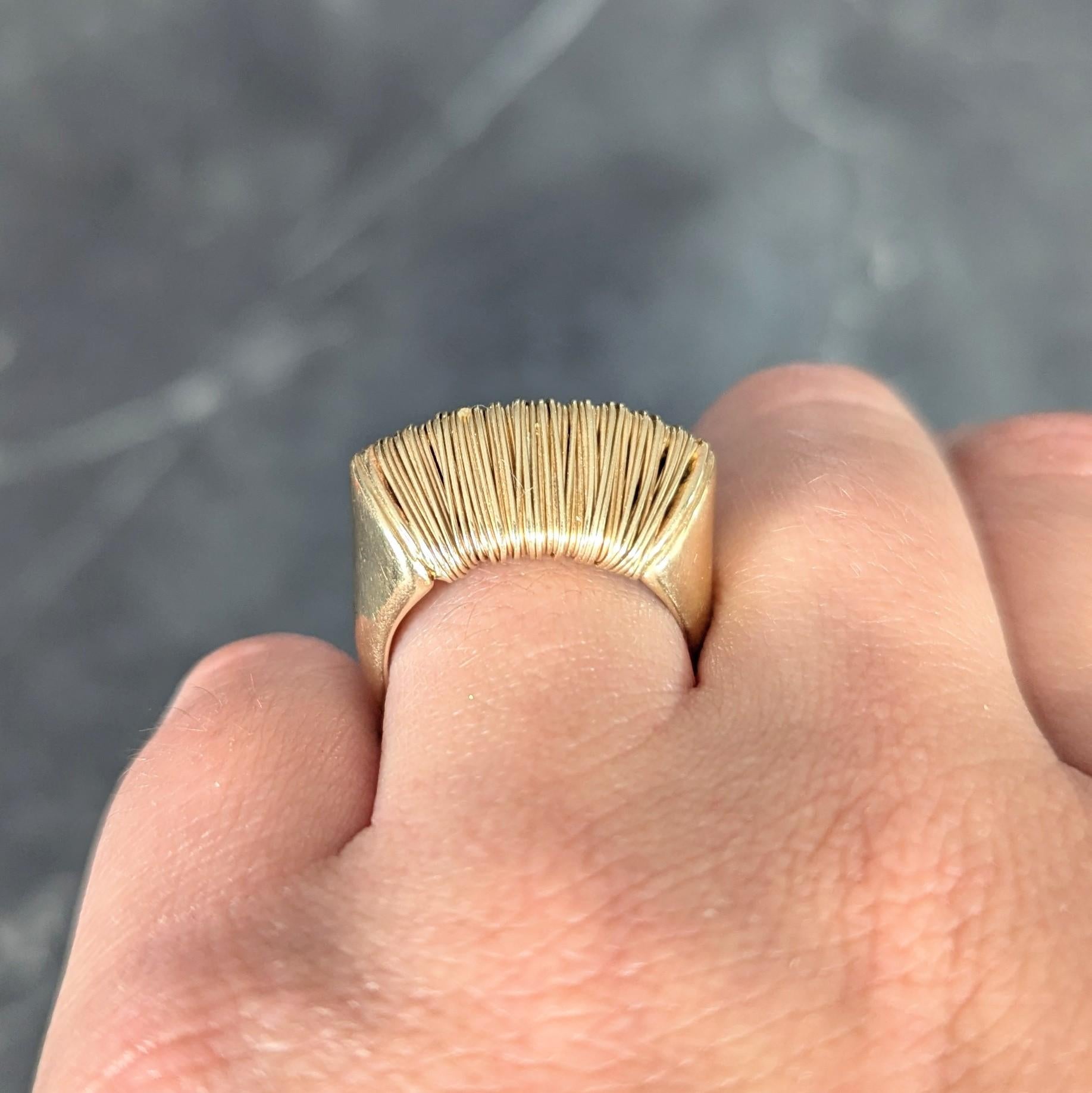 1960's Modernist 18 Karat Yellow Gold Wire Wrapped Domed Vintage Ring