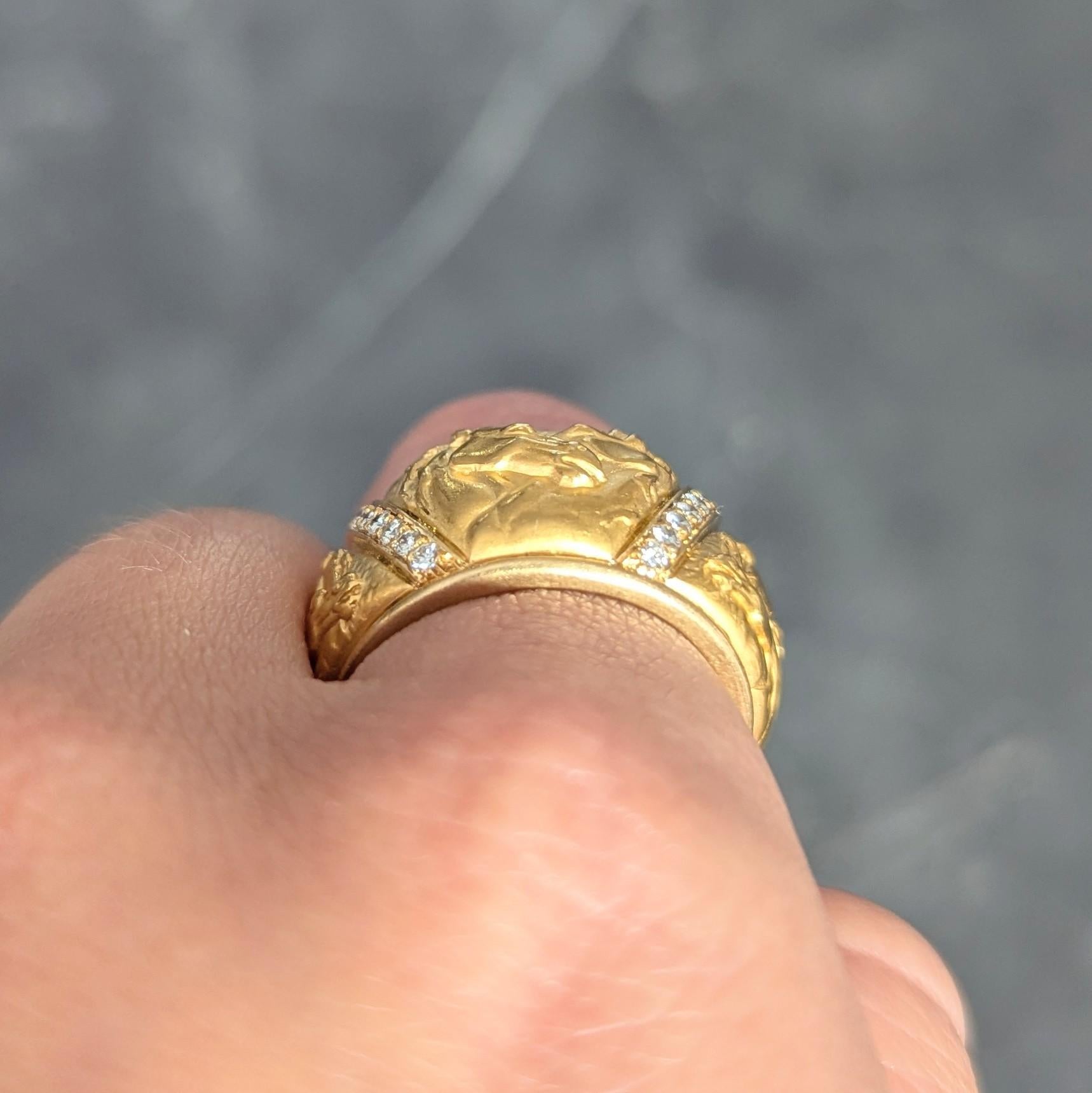 Carrera y Carrera 1990's Diamond 18K Gold Repoussé Horse Vintage Band Ring