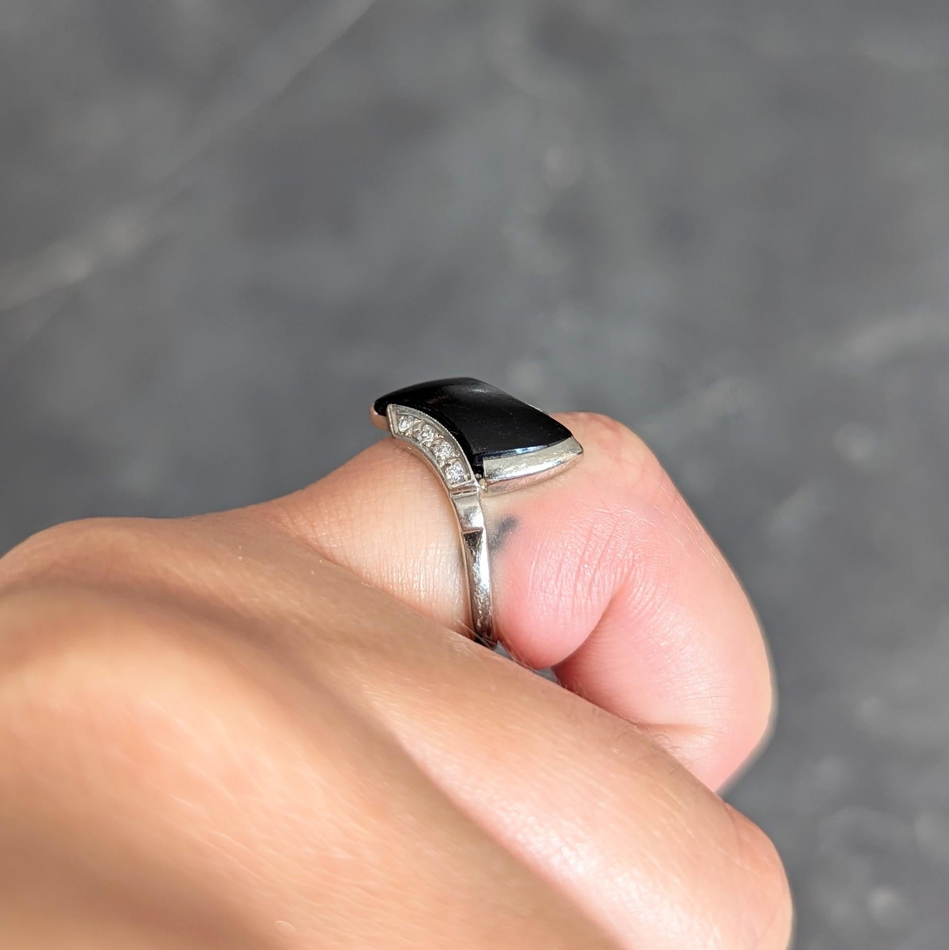 Mid-Century Onyx Diamond 18 Karat White Gold Vintage Bypass Ring