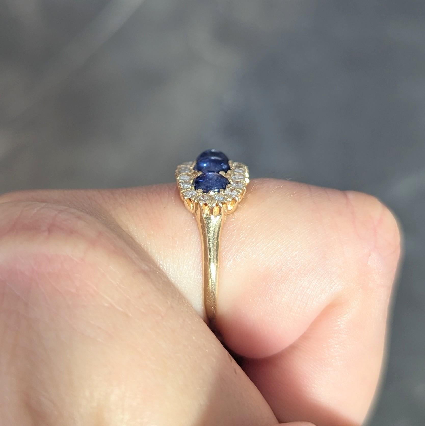 Vintage 2.00 CTW Sapphire Cabochon Diamond 14 Karat Yellow Gold Cluster Ring