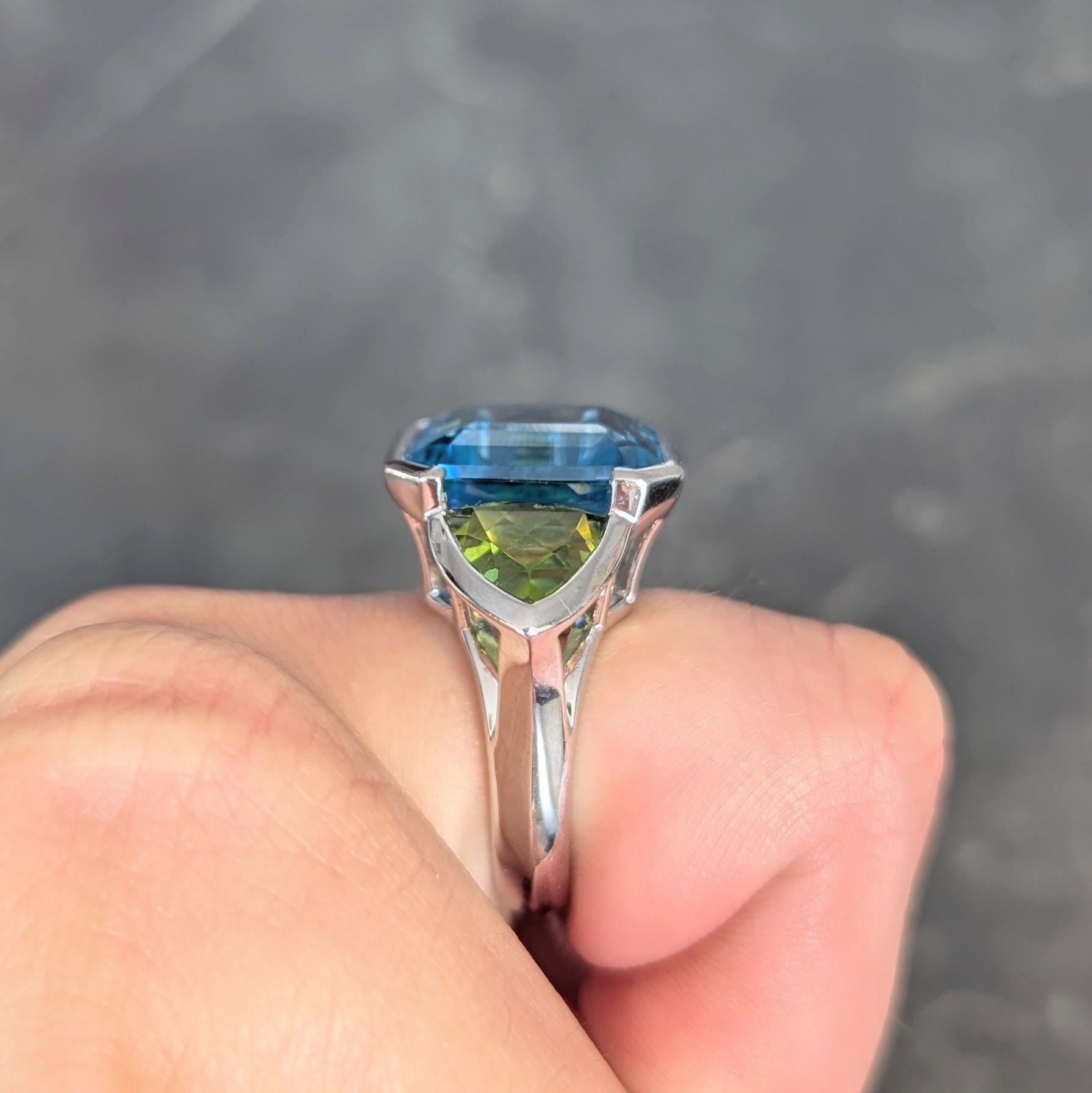 Contemporary 33.58 CTW Topaz Peridot 18 Karat White Gold Three Stone Ring