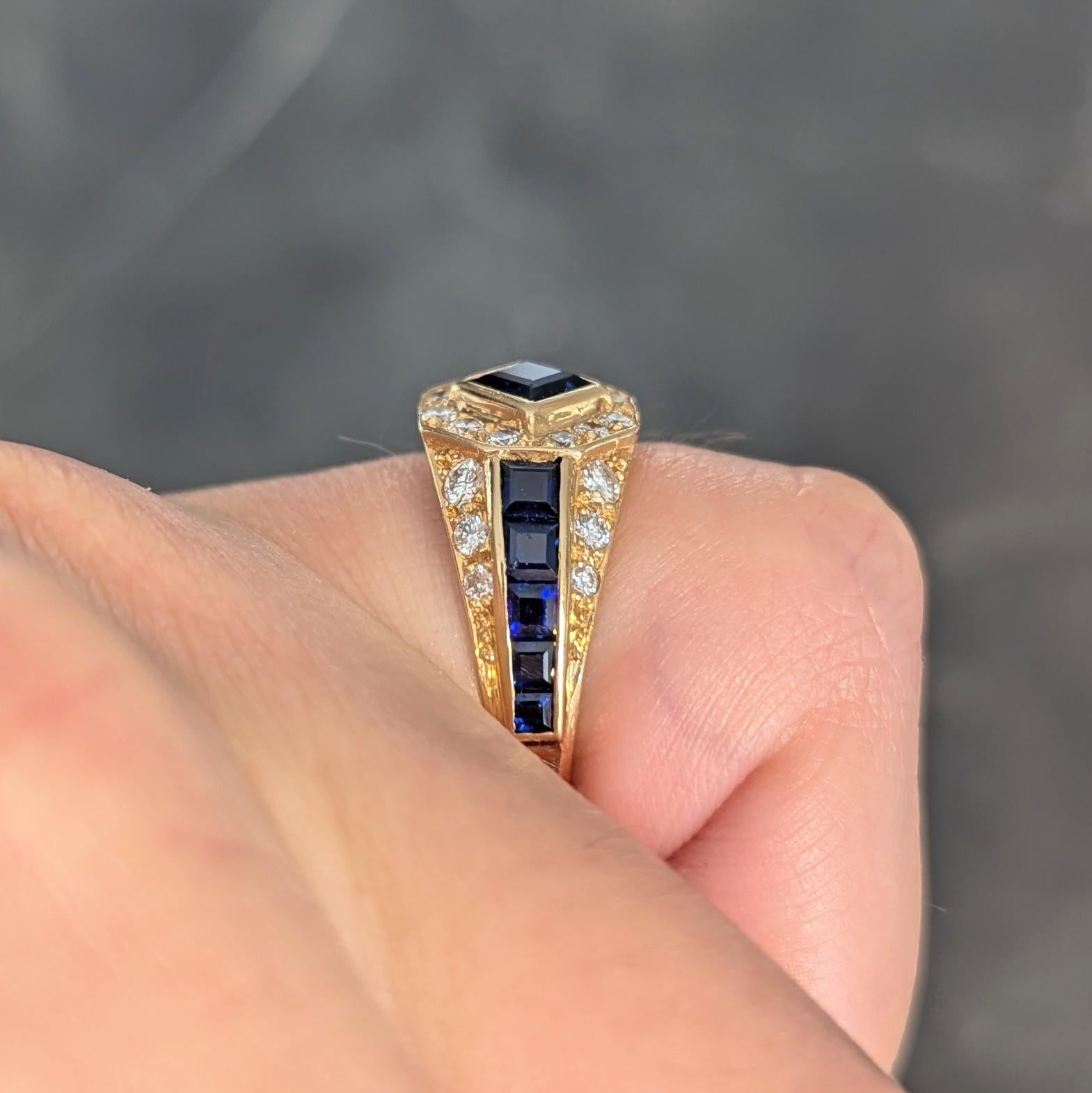 1957 French 2.52 CTW Sapphire Diamond 18 Karat Yellow Gold Vintage Halo Ring