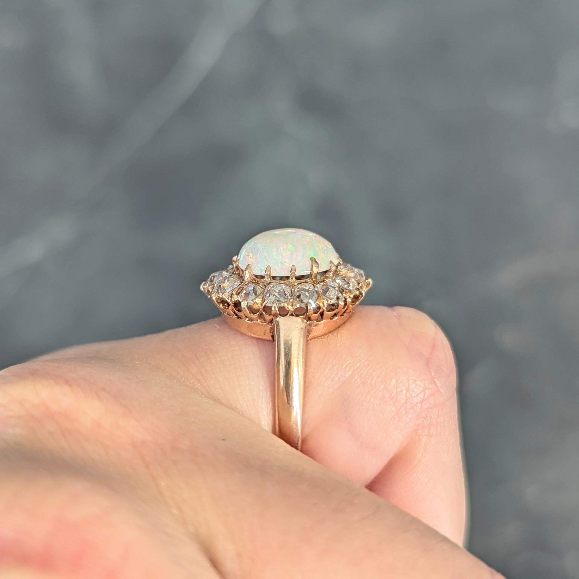 Vintage 1.40 CTW Old Mine Diamond Opal 14 Karat Rose Gold Halo Ring