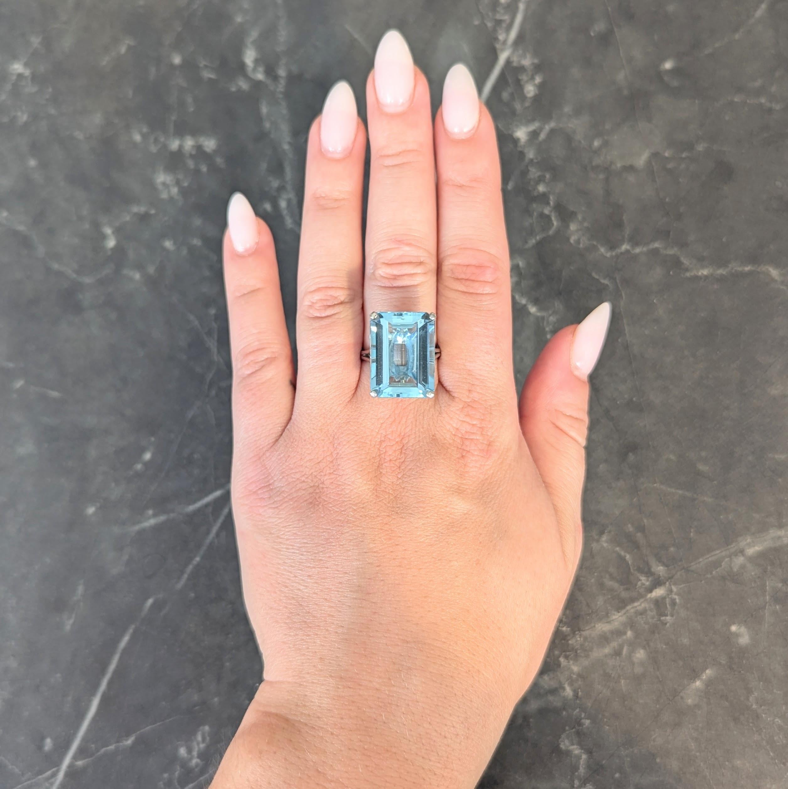 Mid-Century 20.65 CTW Aquamarine Platinum Vintage Cocktail Ring