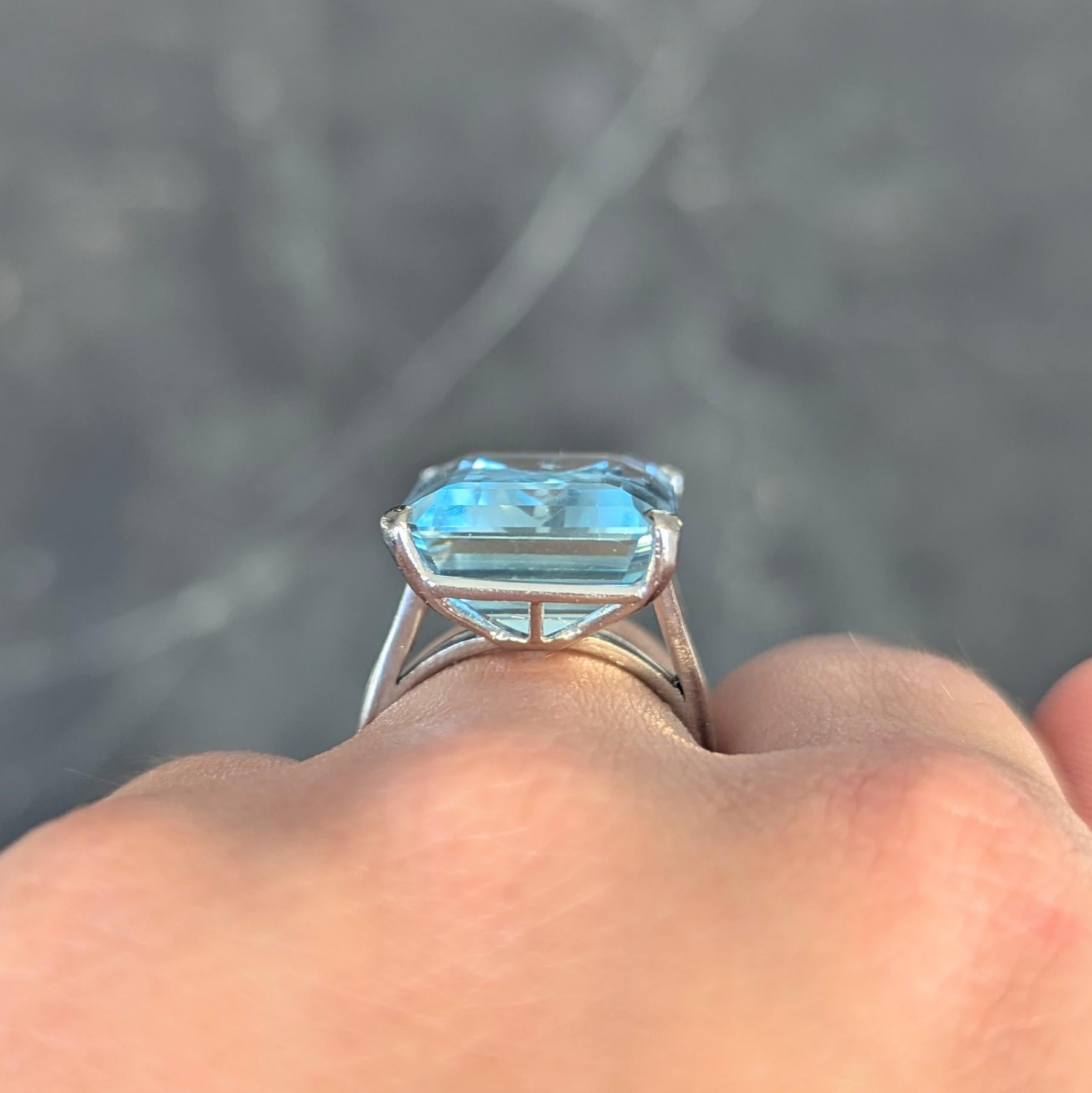 Mid-Century 20.65 CTW Aquamarine Platinum Vintage Cocktail Ring