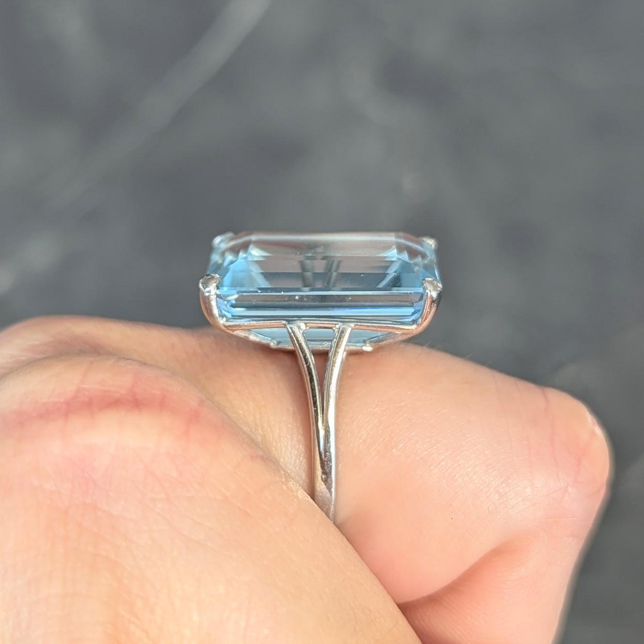 Mid-Century 20.65 CTW Aquamarine Platinum Vintage Cocktail Ring