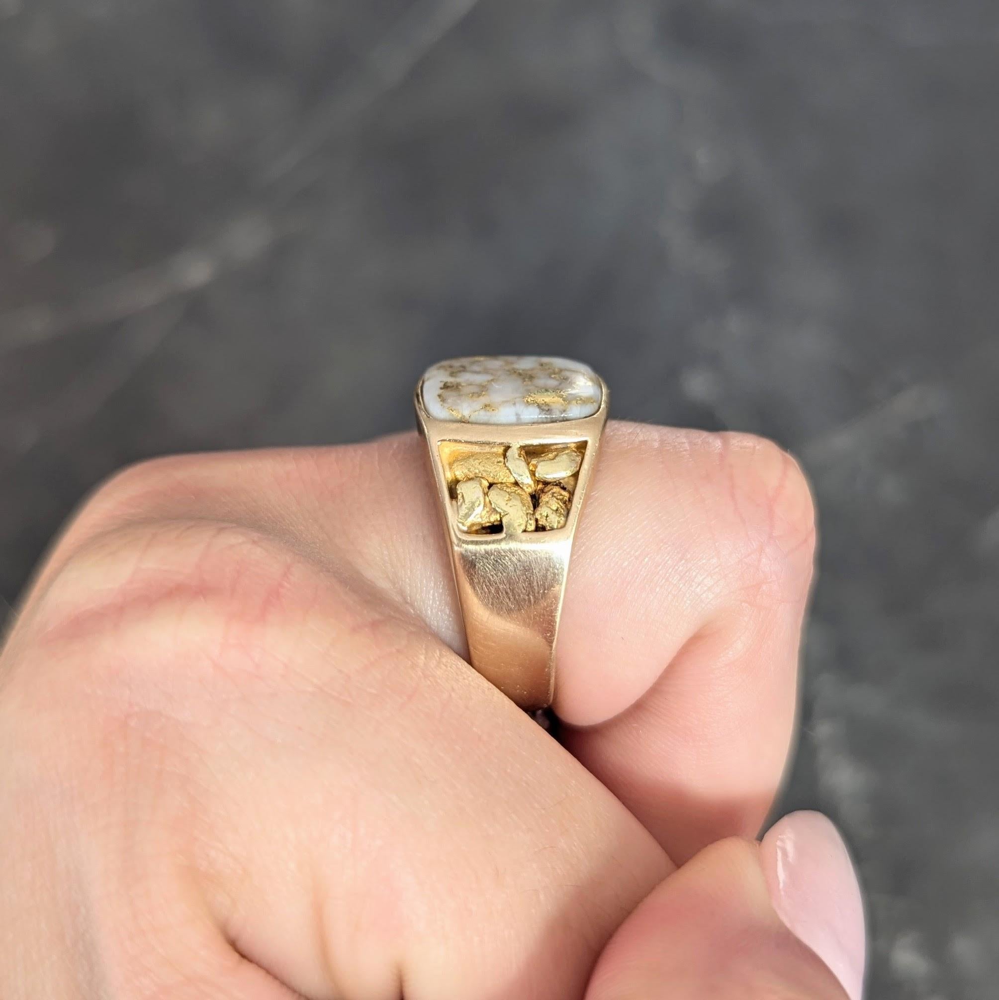 1960s Gold Quartz 14 Karat Yellow Gold Vintage Nugget Signet Ring