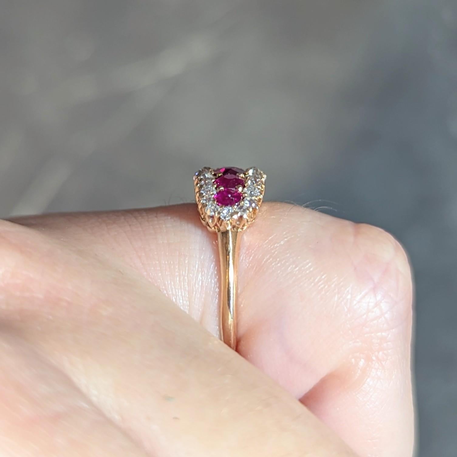 Victorian 1.33 CTW Ruby Diamond 14 Karat Yellow Gold Antique Five Stone Ring