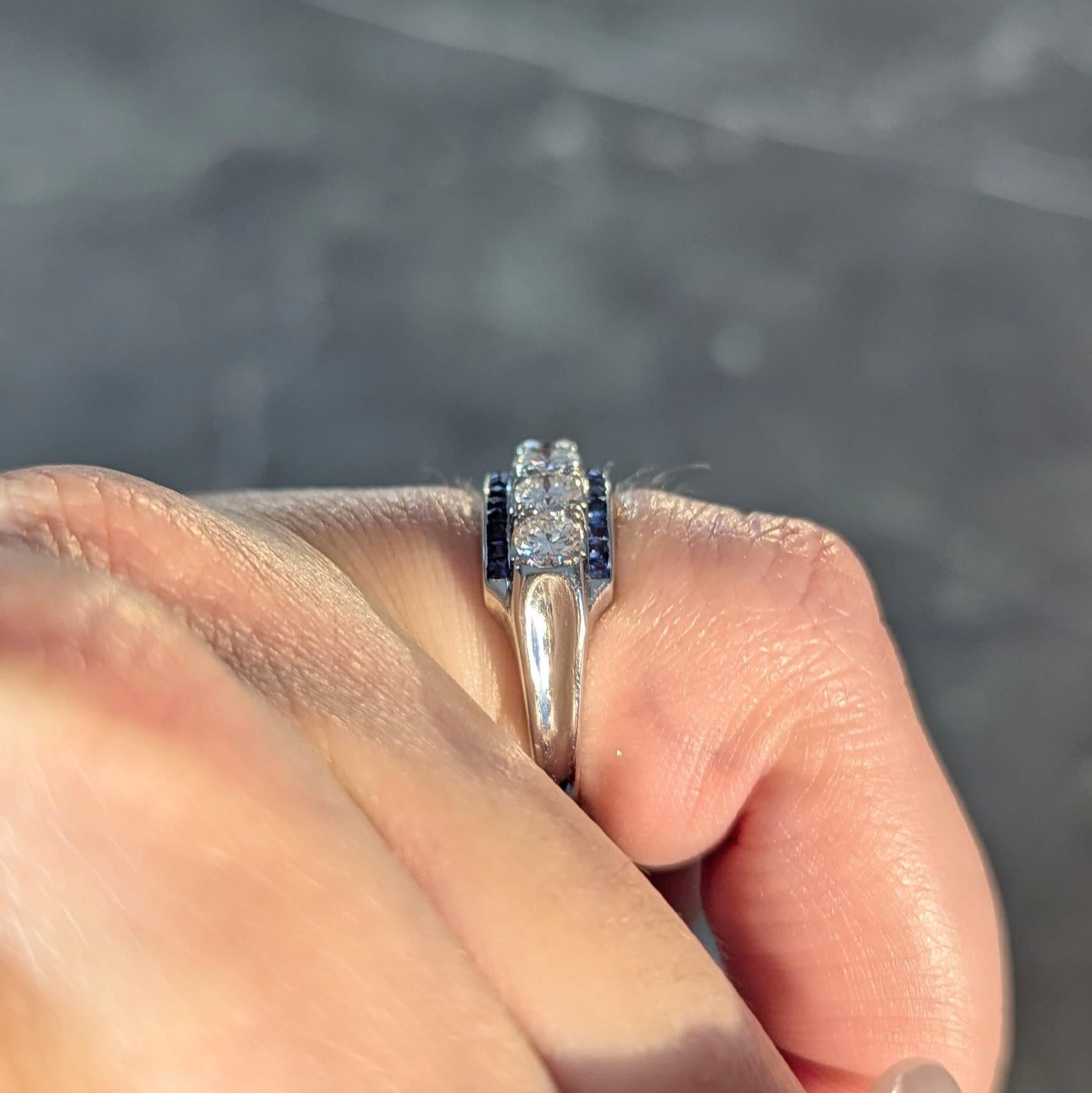 Mid-Century 1.38 CTW Diamond Sapphire Platinum Vintage Band Ring