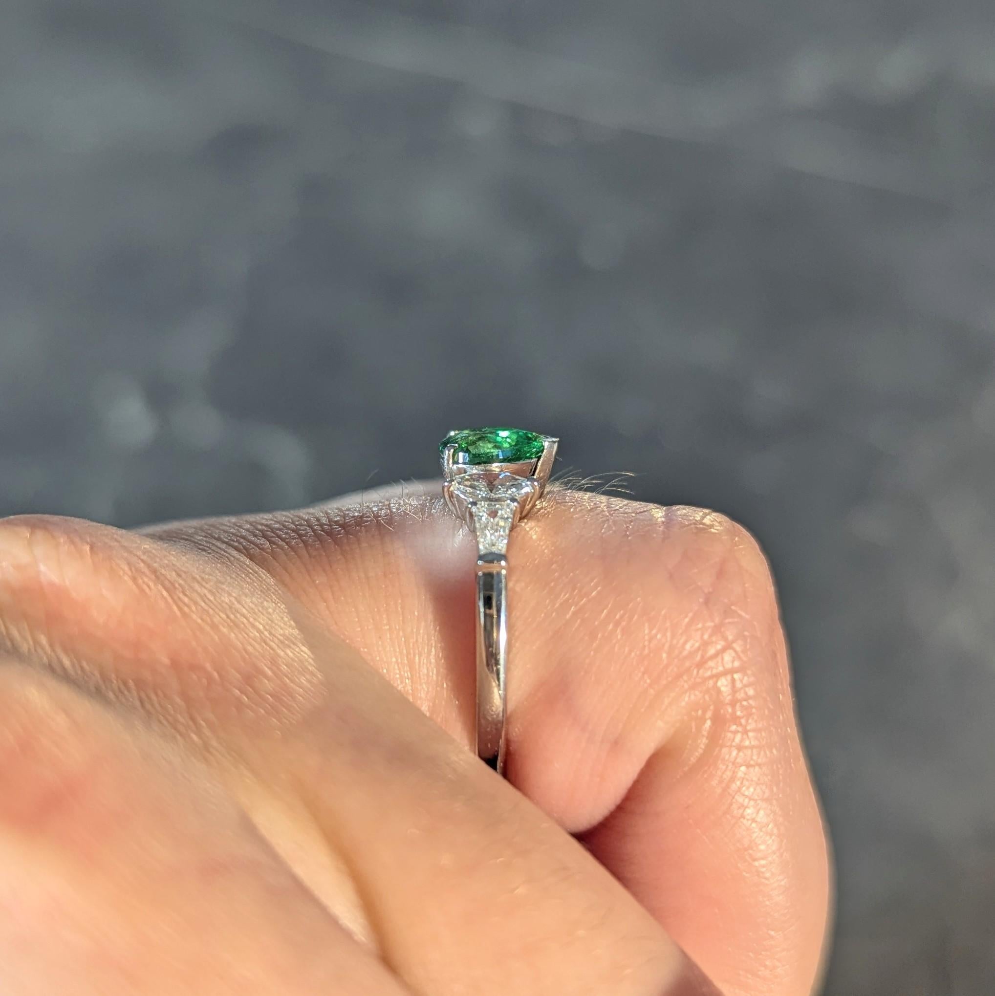 Contemporary 1.38 CTW Tsavorite Garnet Diamond Platinum Five Stone Ring